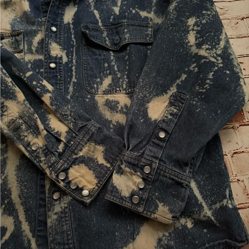 Wolverine Blue Denim Bleach Washed Long Sleeve Shirt Shacket